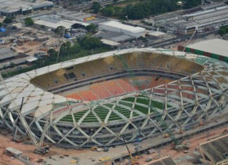 Arena da Amazônia com obras suspensas, parcialmente/Foto: UGP