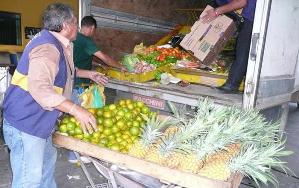 Fiscais municipais recolhem frutas apreendidas/Foto: Divulgação