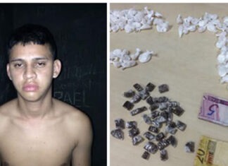 Felipe Junior e a droga apreendida/Foto: SSP