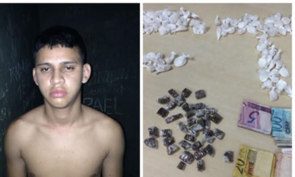 Felipe Junior e a droga apreendida/Foto: SSP