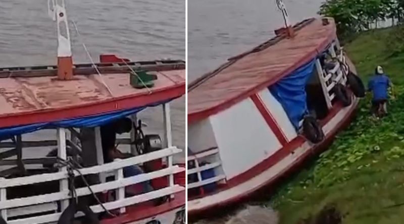Barco desgovernado atinge barranco no interior do AM