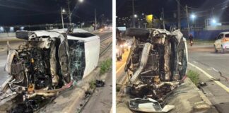 Motorista supostamente embriagado, perde controle de carro e atinge banca de churrasco