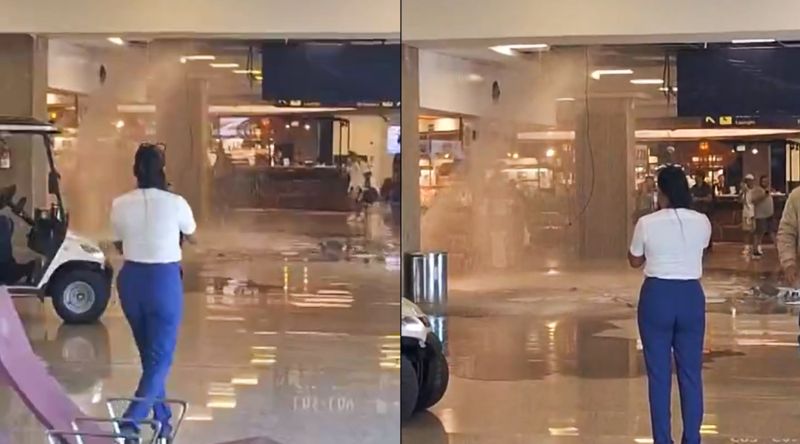 Tubulação se rompe perto do embarque internacional do Aeroporto Galeão