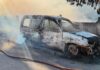 Incêndio destrói carro e atinge terreno no bairro Cidade Nova