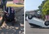 Carro capota e mulher fica ferida após motorista perder o controle no Parque Dez