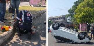 Carro capota e mulher fica ferida após motorista perder o controle no Parque Dez